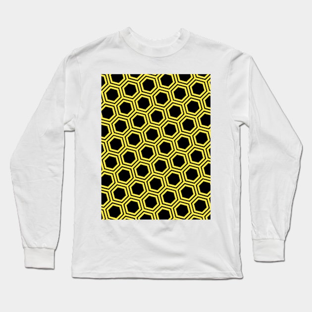 Pattern hexagon gold on black background Long Sleeve T-Shirt by la chataigne qui vole ⭐⭐⭐⭐⭐